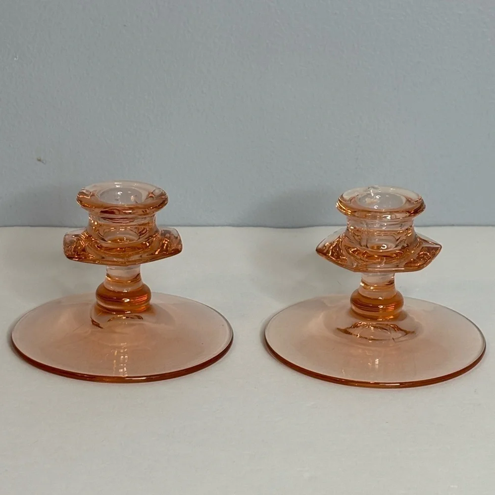 CANDLESTICKS PINK DEPRESSION GLASS